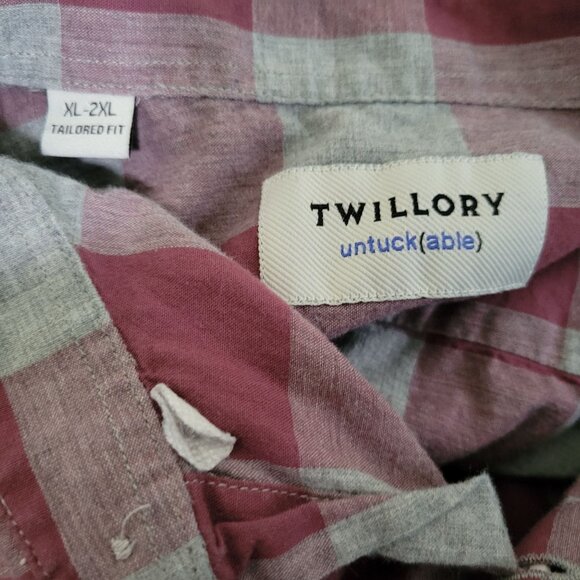 Twillory Untuckable Button Front Shirt Mens Size XL 2XL Tailored Fit Pink Plaid - Picture 3 of 5